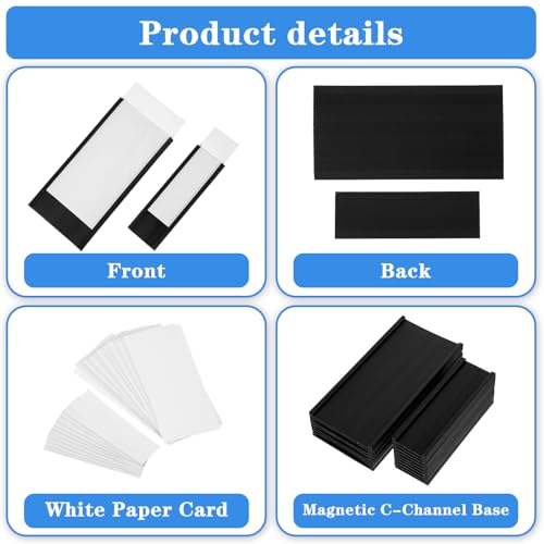 90 Pack C Channel Magnetic Label Holders for Metal Racks and Shelves with Paper Inserts and Clear Plastic Protectors, Magnetic Data Card Holders, File Cabinet Labels (1" x 3" and 2'' x 4'')