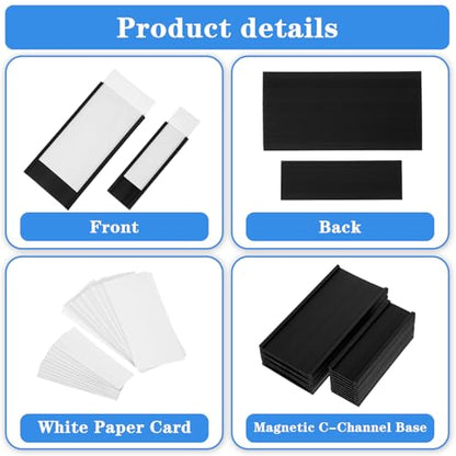 90 Pack C Channel Magnetic Label Holders for Metal Racks and Shelves with Paper Inserts and Clear Plastic Protectors, Magnetic Data Card Holders, File Cabinet Labels (1" x 3" and 2'' x 4'')