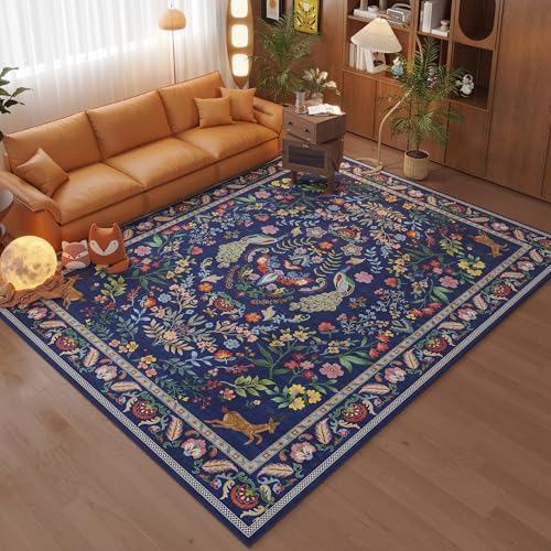 Rugcomf Area Rug 4x6 Floral Washable Non Slip, Blue - color: Blue, size: 4' x 6' (Rectangular)