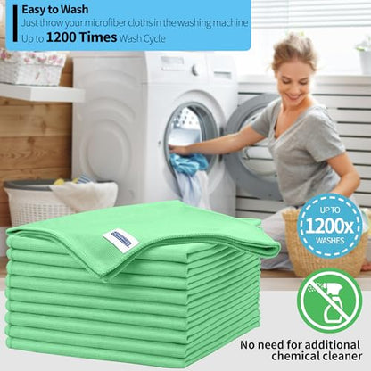 Microfiber Cleaning Cloth, 10 Pack Glasses Cleaning Cloth, 16" ×14" Window Cleaning Rags, Streak Free Lint Free Polishing Cloths Wipes for Eye Glass Stainless Steel Windshield, Sage Green - color: Sage Green, size: 16" x 14"