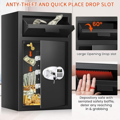 6.0 CU FT Extra Large Drop Safe for Business, Anti-Theft Money Drop Slot Safes with Digital Keypad and Spare Keys, Heavy Duty Depository Safe for Home Office Retail Store Business Mail Church - size: 6.0 CUFT