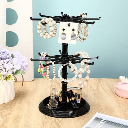 Yuntau 2 Pcs 2 Tier Keychain Display Stand for Bracelet, Rotating - color: Black