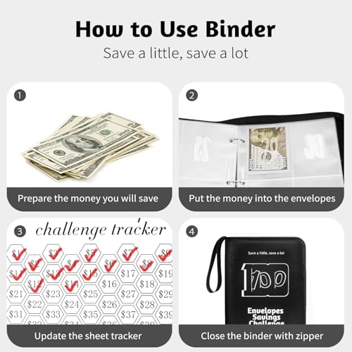 RONMONG 100 Envelopes Challenge Binder, Money Saving Binder, Budget Book - color: Black Style 1