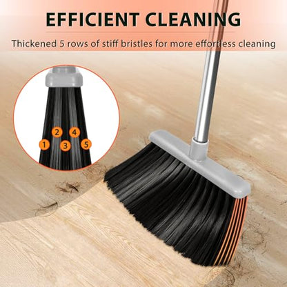 YZO Broom with Dustpan Combo Set, 54.33 Inch Long Handle Standing Design, Dustpan Front Rubber Tight Seal, Broom with 5 Layer Bristles, Suitable for Living Room, Yard, Office and Apartment (Orange) - color: Orange