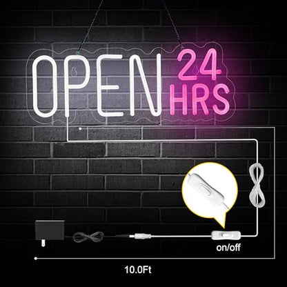 Open 24 Hours Sign,12V Open 24 HRS Signs Open Close Sign for Business (Power Adapter has Already Included)