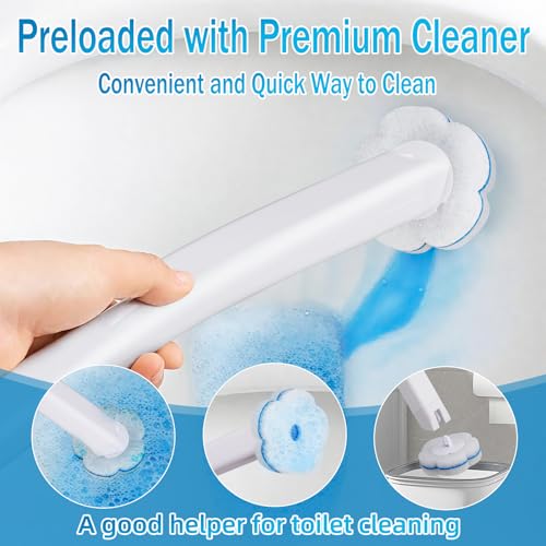 Disposable Toilet Brush and Holder Set 2 Pack，Extended Handle with 54 Cleaner Refills Toilet Brush for Toilet Bowl Cleaners，Bathroom Cleaning，Bathtub，Sink - White - size: 2 set+54 refills-White