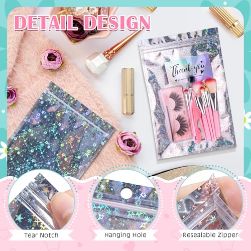 FUNFERY Star Pattern Clear Window Smell Proof 6.3x9.4 Holographic Bags - color: Holographic Star-50P, size: 6.3x9.4 inch