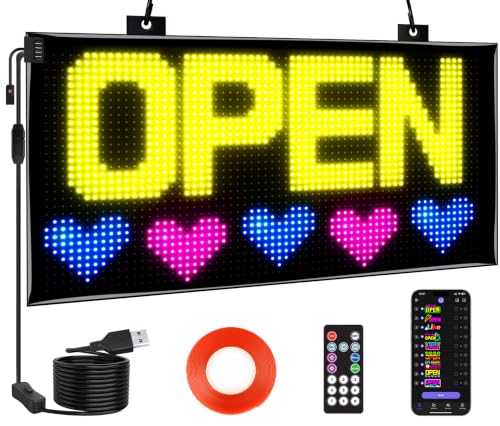 KJOY Dual Row LED Open Sign, 20"x12",APP Built-in Multiple Open Effects,Bluetooth Control,Programmable Electric Scrolling Display with Remote for Business Store Bar Hotel - size: 20''x12''