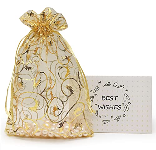 Jexila 100PCS Gold Organza Bags 4x6 inch with Drawstring Jewelry Gift Bags for Wedding Party Favor Pouches Christmas Small Mesh Bags (Gold) - color: Gold 4X6