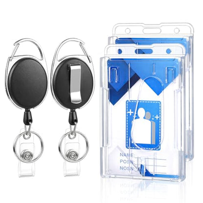 2 Pack Retractable Badge Reel with Clear Vertical Id Holder - style: 2 Set PC Material