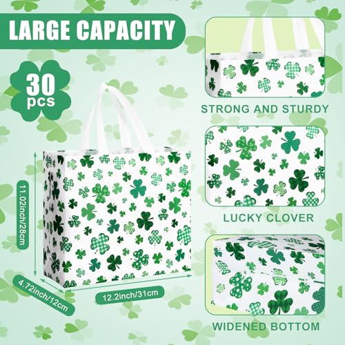 Abbylike 30 Pcs St Patrick's Day Lucky Gift Bag Large Irish Gift Bags Shamrock Candy Green Non Woven Bags for Party Favor - style: Shamrock