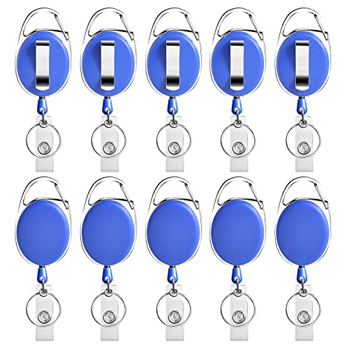 moeverEX Retractable Badge Holder with Carabiner Reel Clip and Key Ring - size: Blue-10pcs