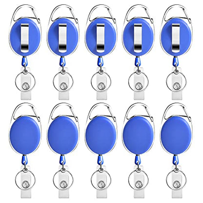 moeverEX Retractable Badge Holder with Carabiner Reel Clip and Key Ring - size: Blue-10pcs
