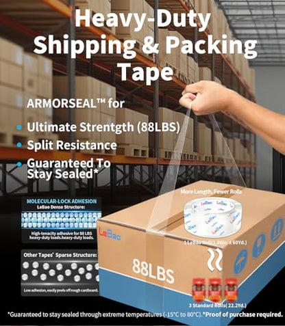 Heavy Duty Packing Tape with Dispenser, Strong HD Clear Packaging Tape, 18 Rolls 1.88 in. x 60 yd. x 2.7MiL, Secure Sealing for Cardboard Moving Boxes Shipping Supplies - size: 18-PACK, 60yd.x 1.88'' x 2.7mil thick
