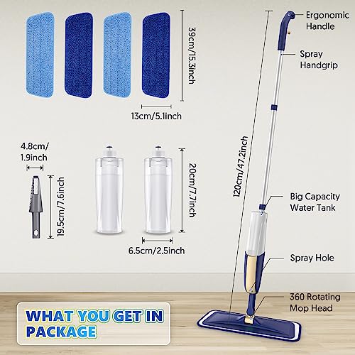 Spray Wet Mops for Floor Cleaning: Hardwood Floor Mop 2 Bottles Refillable - color: Beige