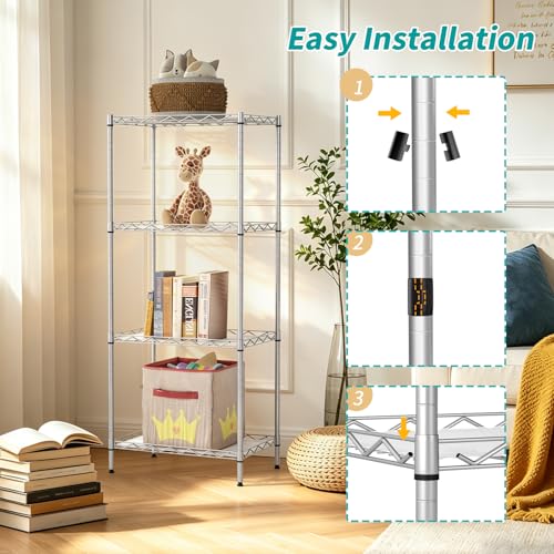 BestOffice | 4-Tier Wire Shelf | 12" x 18" x 44 | Chrome - color: Chrome, size: 12"D x 18"W x 44"H