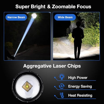 Rechargeable Flashlight 980,000L High Lumens 2 Pack, Led Tactical Flash Light, Super Bright Flashlights with 7 Modes, USB C Charging, Cob Side Light, IPX6 Waterproof for Camping Emergency