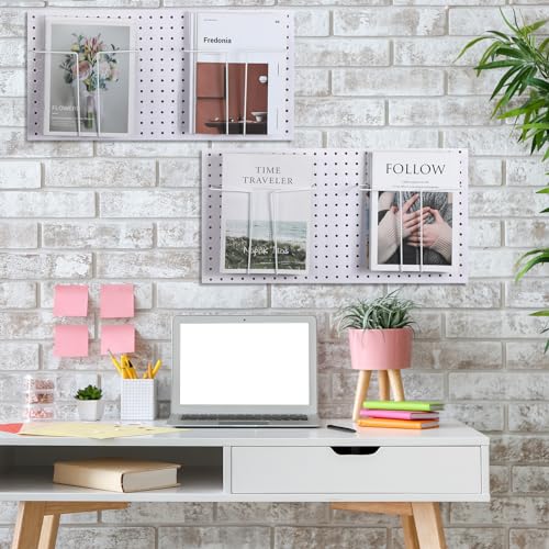 Beeveer 4 Pair Pegboard Display Shelves Expandable Magazine Holder, White - color: White