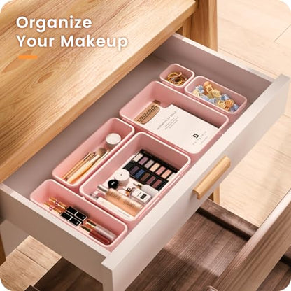 A-LuGei 【Military Grade】 Drawer Organizer for Vanity Bathroom Makeup Desk - color: Pink