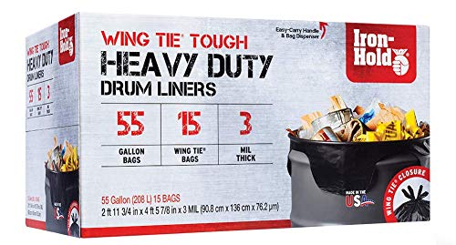 Contractor Trash Bags - 55 Gallon, 15 Bags, Wing Tie Closure, 3 MIL Thick, Gusseted Bottom, Black - Heavy Duty Industrial Strength Garbage Bags - size: 15 Count (Pack of 1)