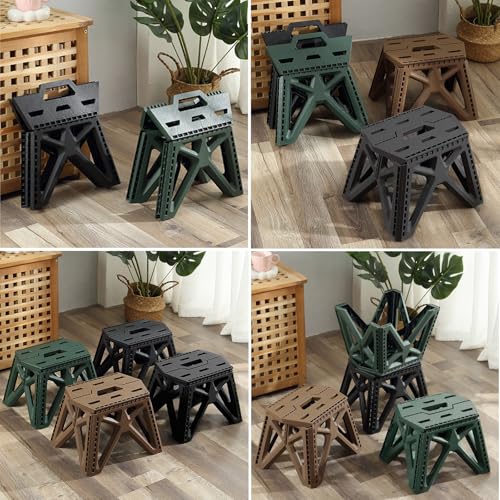 Folding Step Stool Holds 440 lbs - 9" Sturdy Foldable Step Stool with Non-Slip Base, Space Saving for Kitchen, Bathroom, Camping (Brown) - color: Brown
