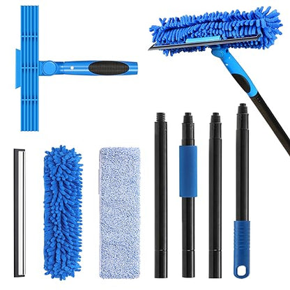 VITEVER Professional 69'' Window Squeegee Cleaner Tool with Extension Pole, 2-in-1 Squeegee for Window Cleaning Kit with Scrubber and Rotating Head, 1 Blade 2 Scrubber - size: 69 inches