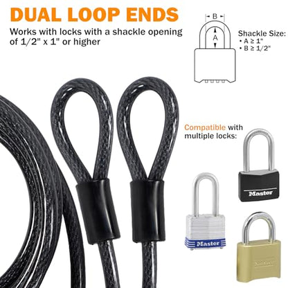 Lumintrail 10mm Heavy-Duty Security Cable, Vinyl Coated Braided Steel with Sealed Looped Ends (4', 7', 10', 15', or 30') (7-FT) - size: 7-FT