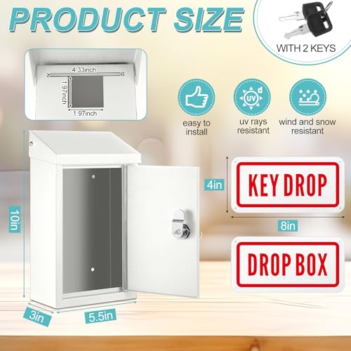 Yaocom Metal Key Drop Box with Lock, 2 Keys for Cash Donation Secure, White - color: White