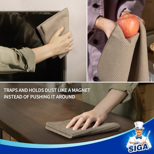 MR.SIGA Waffle Pattern Microfiber Cleaning Cloths, 6 Pack, Sandy Brown - color: Sandy Brown