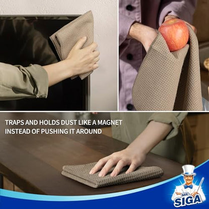 MR.SIGA Waffle Pattern Microfiber Cleaning Cloths, 6 Pack, Sandy Brown - color: Sandy Brown