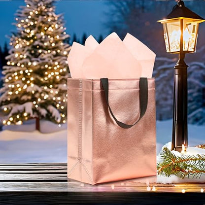 KeerxunBag Rose Gold Gift Bags - 12pk - Reusable - With Inner Liner Paper - color: Rose Gold