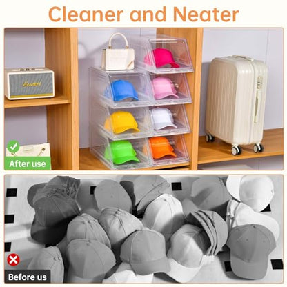 Stackable Clear Hat Organizer for Baseball Caps with Sliding Drawer - size: 2 Pack