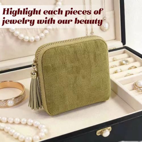 Small Travel Jewelry Pocket Case with Zipper for Women - color: Olive Green