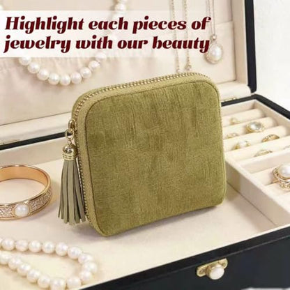 Small Travel Jewelry Pocket Case with Zipper for Women - color: Olive Green