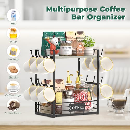 EsLuker.ly Coffee Mug Cup Holder Tree Bar Station Organizer, 2 Tier Light Grey - color: Light Grey + Black