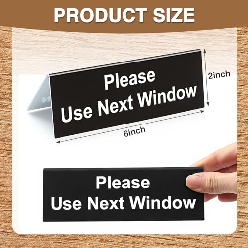 Yinkin 3 Pack Please Use Next Window 6" x 2" Acrylic Desk Sign V-shaped Double Sided Counter Sign for Office, Retail Store, Bank, DMV Queue Black/white