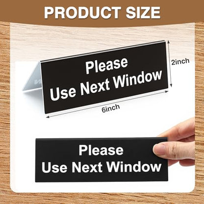 Yinkin 3 Pack Please Use Next Window 6" x 2" Acrylic Desk Sign V-shaped Double Sided Counter Sign for Office, Retail Store, Bank, DMV Queue Black/white