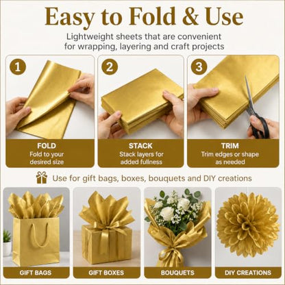ROVIBIOBIO 100 Sheets Gold Tissue Paper for Gift Bags, 20 x 14 Inch - color: Metallic Gold