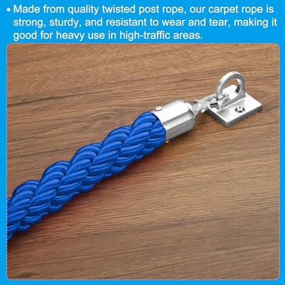 PATIKIL Stanchion Rope, 1.2m/3.9Ft Barrier Rope Twisted Post Ropes for Posts Stands Queue Divider Crowd Control of Hotel, Blue Silver - color: Blue, Silver, size: 3.9Ft