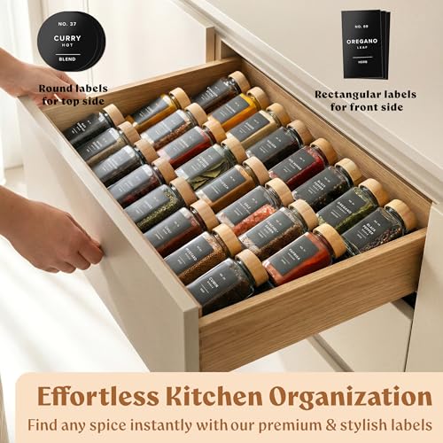 EDELHAUS Magnetic Spice Rack for Fridge with 24 Bamboo Lid Jars