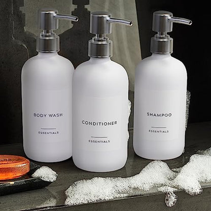 Stylish Shampoo & Conditioner Dispenser Set of 3 - White 21oz Bottles - color: White