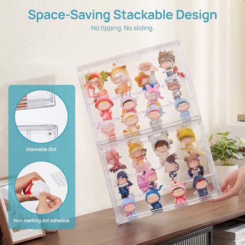 Vtopmart 1 Pack Acrylic Display Case, Stackable Figure Display Case with Magnetic Door & Adjustable Shelves, Clear Collectibles Showcase for Action Figures, Miniatures, Models