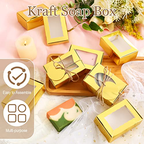 Yexiya 60 Pcs Soap Boxes with Window 3.55"x2.4"x1.2" Gift Set,Gold - color: Gold