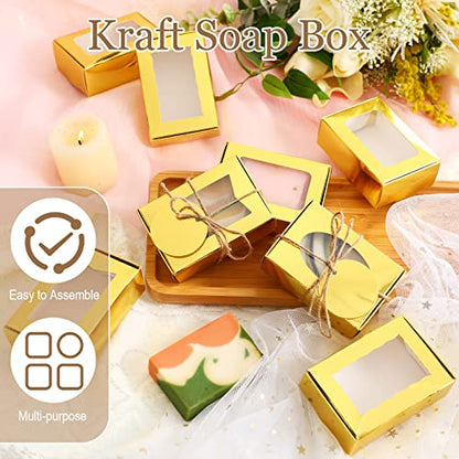 Yexiya 60 Pcs Soap Boxes with Window 3.55"x2.4"x1.2" Gift Set,Gold - color: Gold