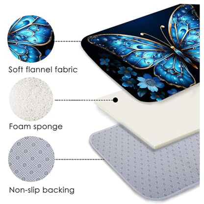 Bathroom Anti-Slip Bath Mat Blue Butterfly Art Mat 47x17 inches - color: Butterfly, size: 1'5" x 3'11" (Rectangular)