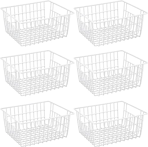 iPEGTOP Wire Storage Freezer Baskets, Set of 6 Large 15.4" Farmhouse Organizer Storage Bins Fridge Basket Rack with Handles for Kitchen Cabinets, Pantry, Office, Bathroom Organization - White - size: 15.4"-6 pack