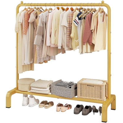 JIUYOTREE Metal 43.3 Inches Garment Rack with Bottom Shelf Clothing Rack for Hanging Clothes Coats Skirts Shirts Sweaters Gold - color: Gold, size: 43.3"W x 15.75"D x 61"H without wheels