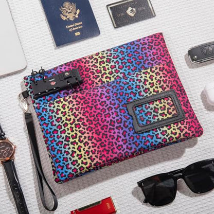 KOSMCCO Lockable Money Bag, Neon Leopard, 11x8.6 Inch - color: Neon Leopard