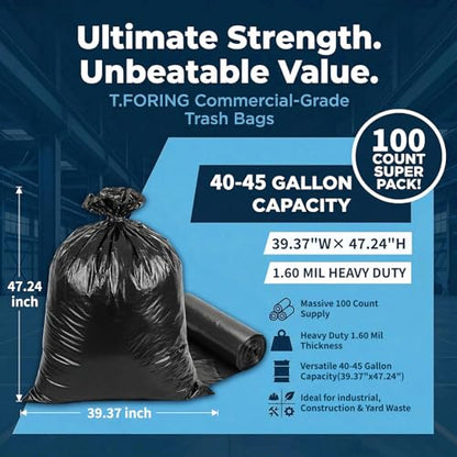 40-45 Gallon Trash Bags Heavy Duty,1.6 Mil,39'' x 47'',100 Count - color: 40-45 Gallon | 100 Count, size: 120 Count(pack of 1)