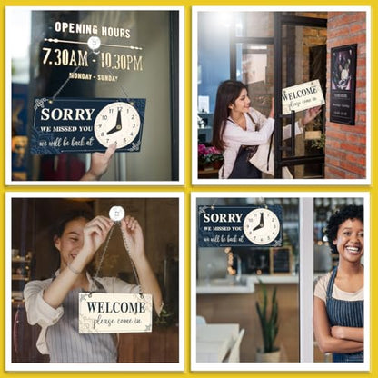 PLIGREAT Welcome Open Sign Double Sided Open Closed Sign with Clock Sorry We Missed You Signs for Business Retail Store Window Wall Decor Hanging Door Signs with Chain, Mandala - style: Mandala
